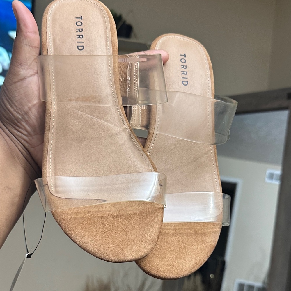 Torrid Tan and Clear Strap Sandals
